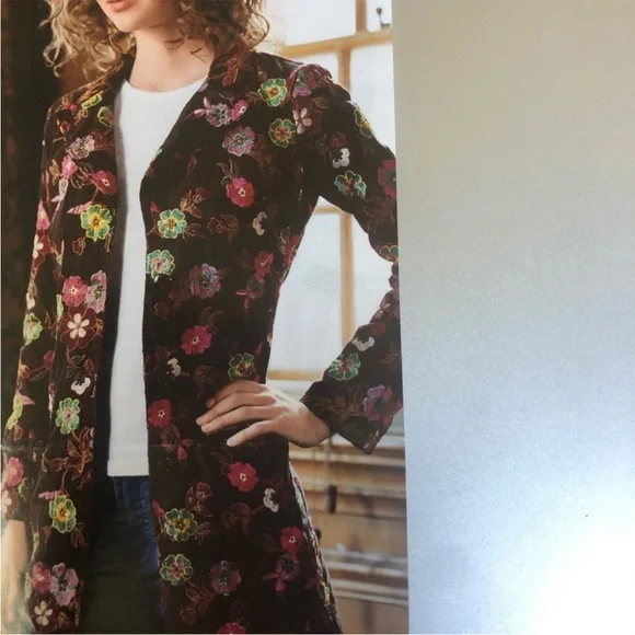 Johnny Was Chocolate Brown Floral Embroidered Blazer - Picture 6 of 6